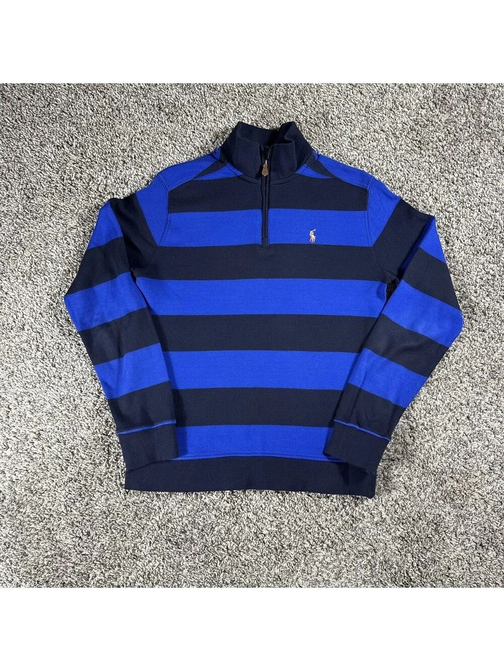 Polo Ralph Lauren Youth Quarter Zip Long Sleeve Navy/Blue Stripe Size L (14/16)